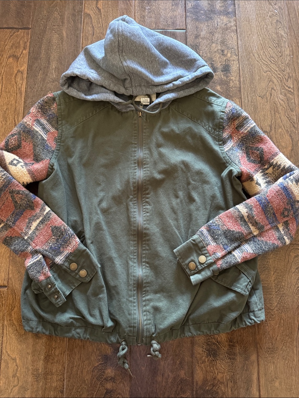 Forever 21 Olive Jacket with Gray Hood Lining